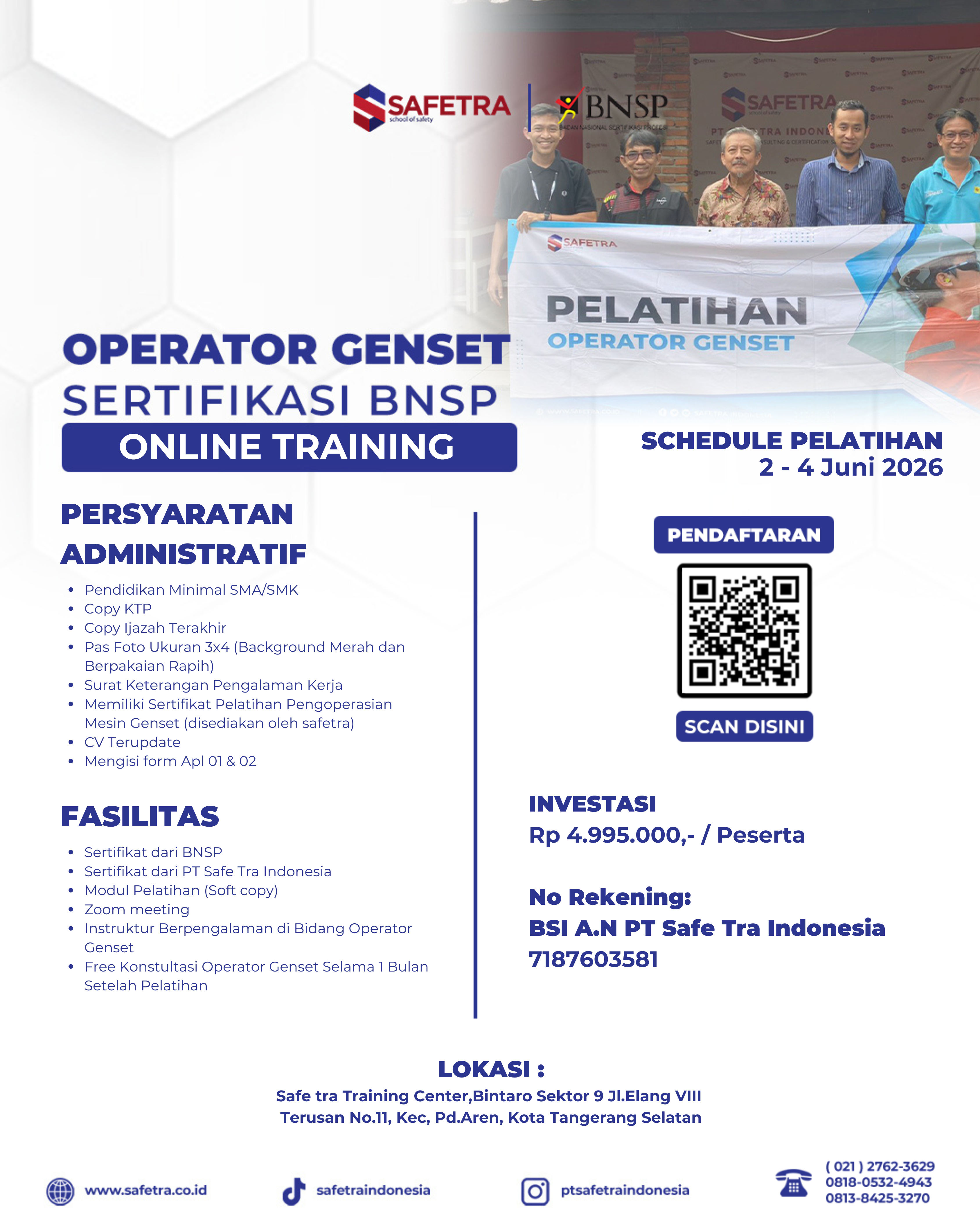 Pelatihan Operator Genset BNSP 2026
