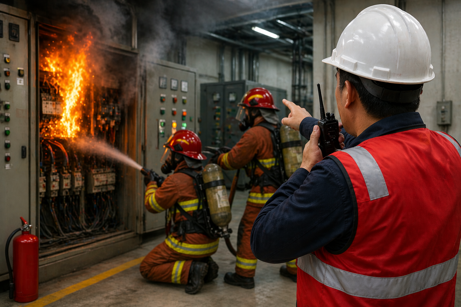 Tanggap Darurat Kebakaran Listrik oleh Koordinator Penanggulangan Kebakaran Kelas B
